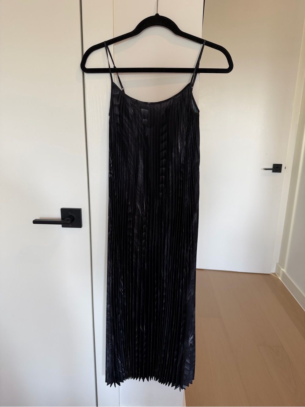 All Saints Black Pleated Slip Dress with Thin Straps